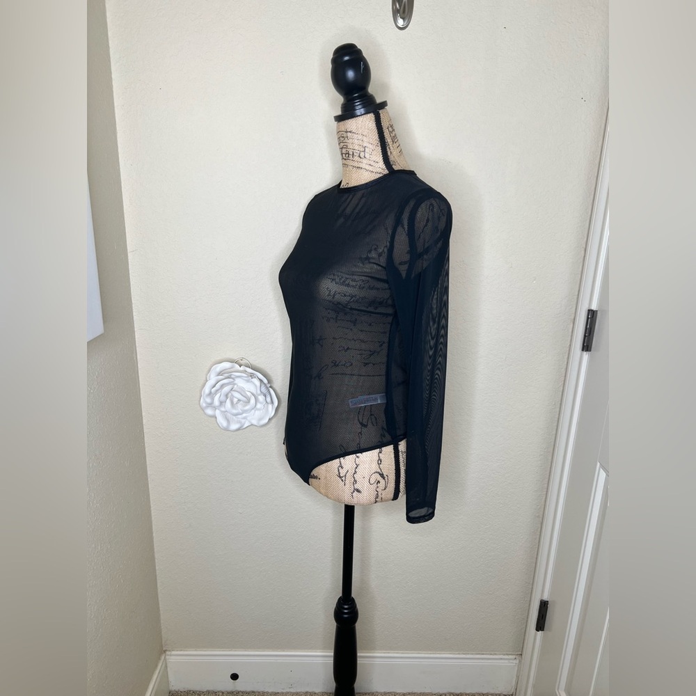 NTM: Auden Black Sheer Long Sleeve Thong Back Pullover Style Bodysuit Sz Medium - Picture 8 of 16